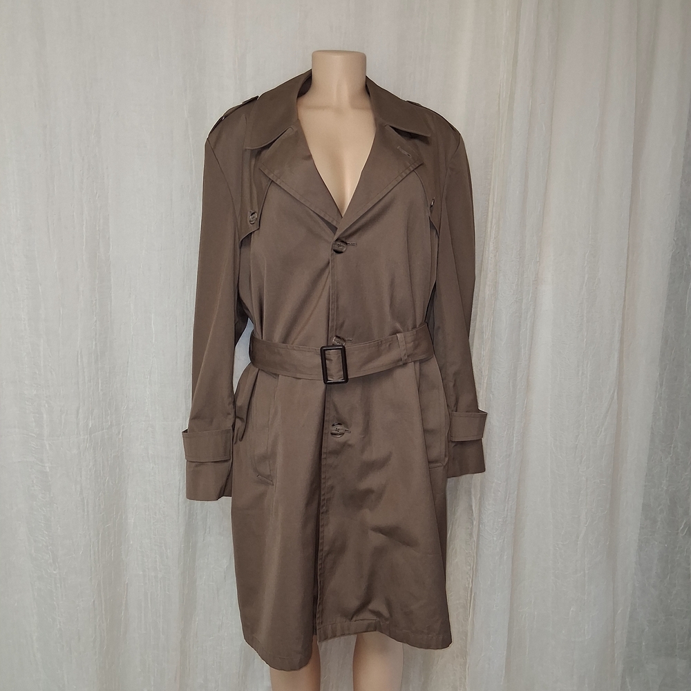 Botany 500 Brown Herringbone Trench Coat Women Size 42 Made In Usa
